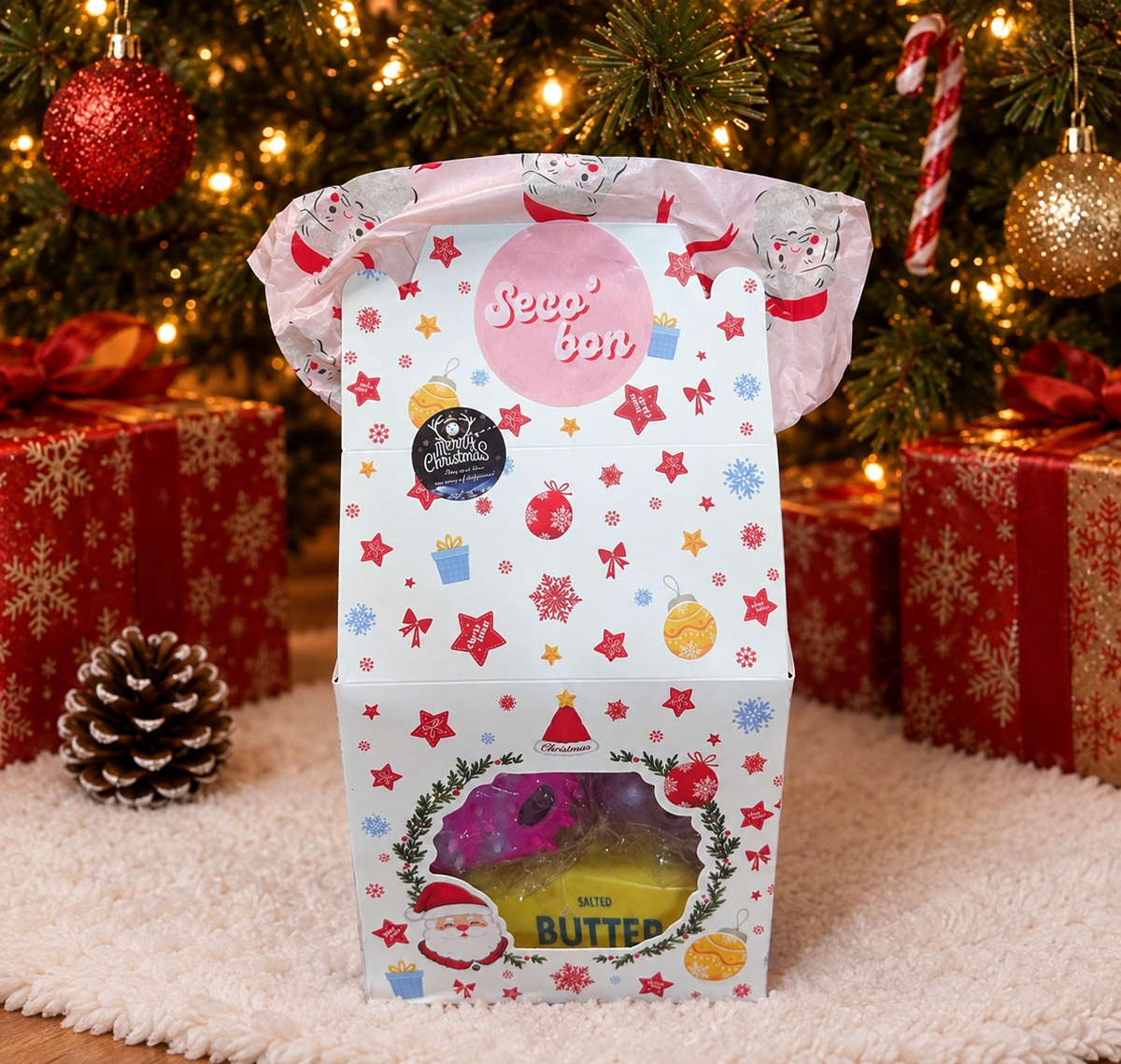 Petite boite cadeau blanche motif coloré