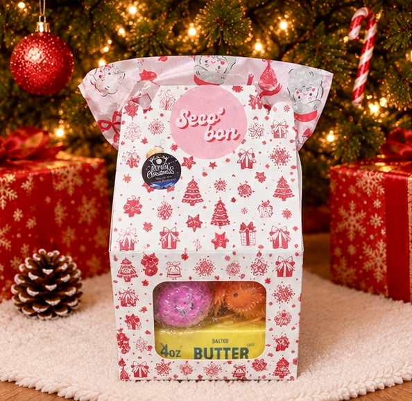 Petite boite cadeau blanche motif rouge